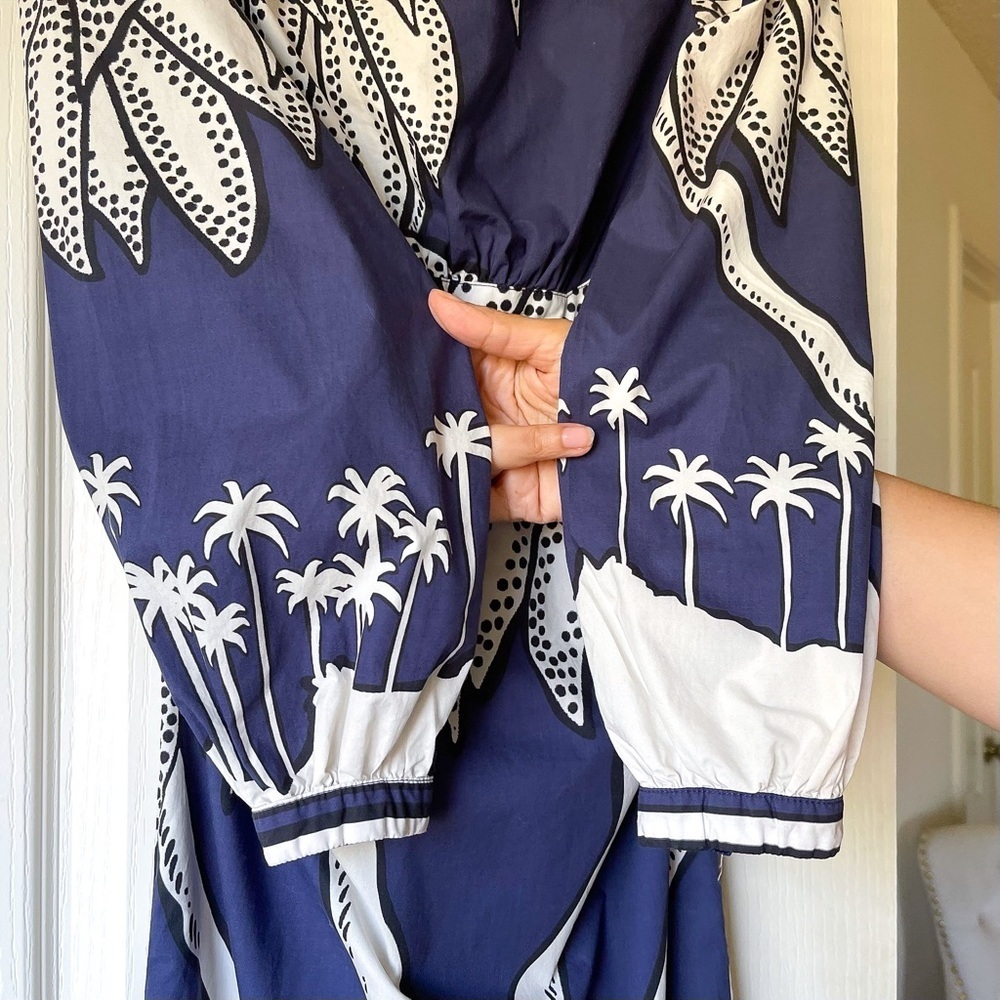Johanna Ortiz Holistic Jungle Embroidered Midi Dress Navy Ecru 2 EUC - Picture 3 of 9